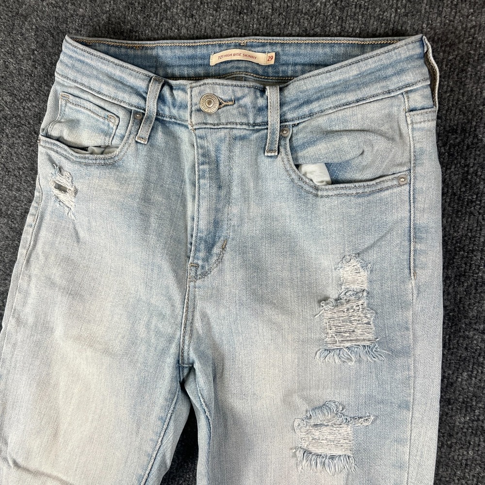 Levi's 721 Jeans Womens 28x24 Blue Denim High Rise Skinny Leg Distressed Stretch